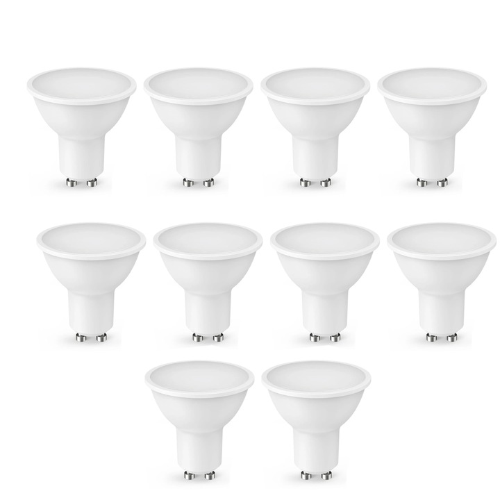10 darabos készlet, GU10 5W LED izzó, 50W halogénnel egyenértékű, 450 lm, meleg fehér 3000K, nem szabályozható