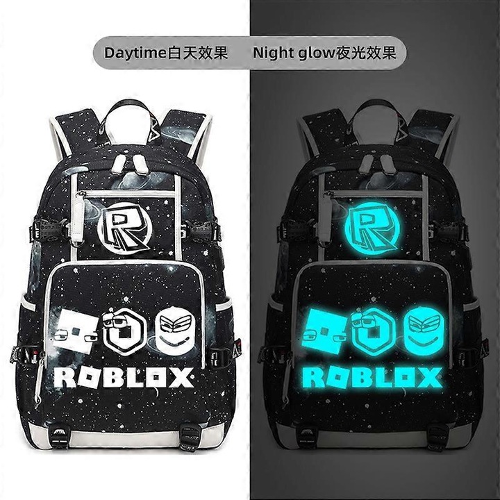 Oxford iskolai hátizsák, USB porttal és foszforeszkáló Print Glow mintával, nagy kapacitású, 15 hüvelykes laptop kompatibilis, fekete
