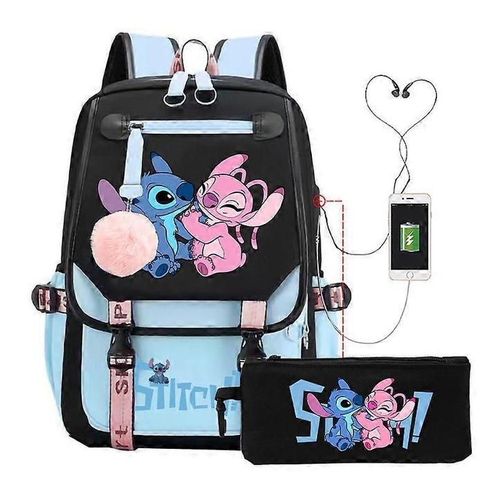 Hátizsák szett 2 részes USB töltéssel, 20-35L kapacitás, többszínű, 14 hüvelyk