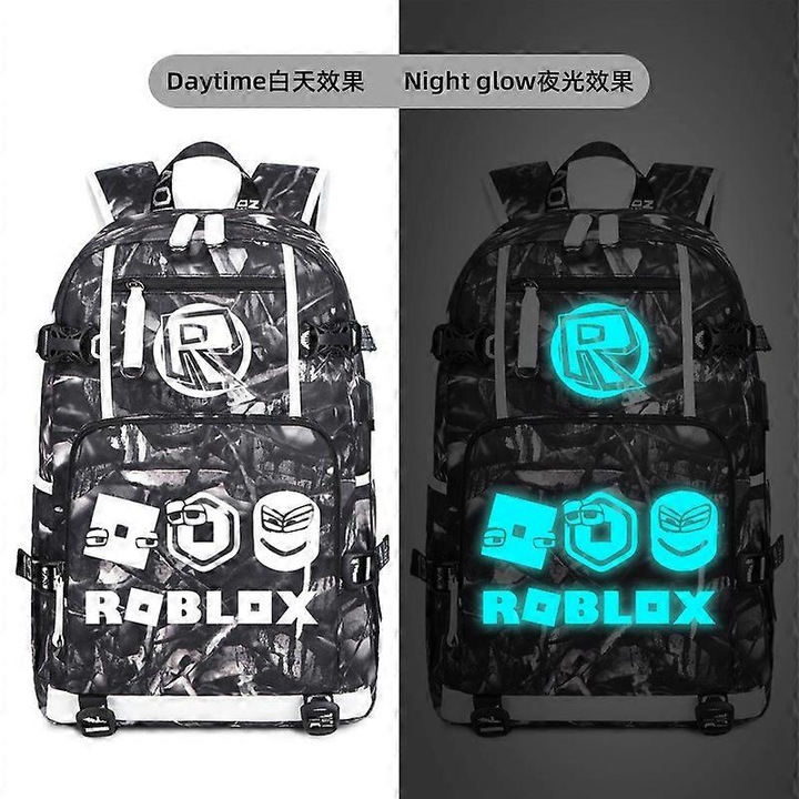 Unisex Oxford hátizsák, USB töltőporttal, foszforeszkáló mintával, 15 hüvelykes laptop rekesszel, Fekete, Egy méret