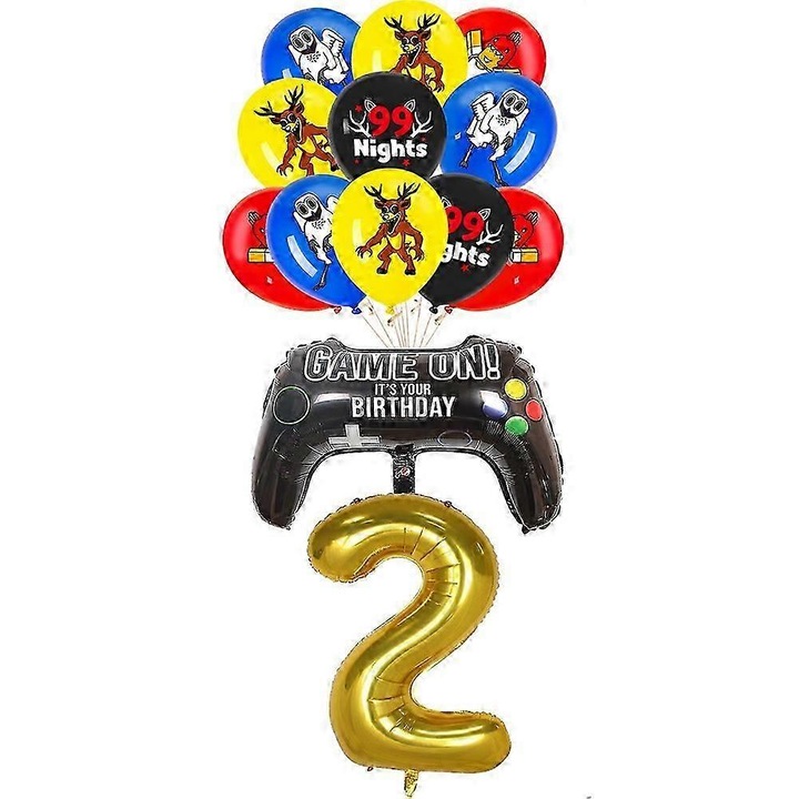 Set decoratiuni petrecere Roblox 99 Nights, baloane latex si folie, topper tort si pungi cadou, Multicolor, 1 set