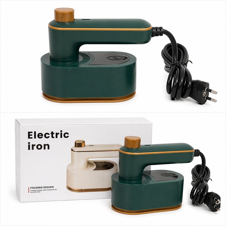 Fier de Calcat Portabil Electric Pliabil Verde, Compact, Ideal Calatorii si Acasa
