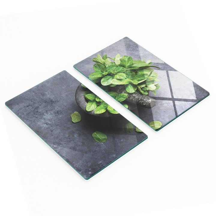 Tulup 30x52x0.4cm üveg vágódeszka szett, 2 db, csúszásgátló, hőálló, zöld mintás