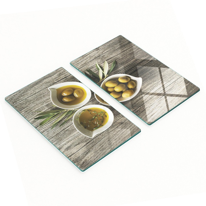 Tulup üveg vágódeszka szett, 2 db, 30x52x0.4cm, csúszásmentes, többszínű