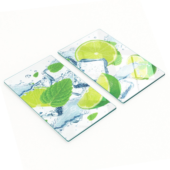 2 darabos készlet, Tulup edzett üveg vágódeszka, 30x52 cm, 4 mm, csúszásgátló lábakkal, magas hőmérsékletnek és karcolásnak ellenálló, tartós nyomtatott dekoráció, Többszínű, 2 x 30x52 cm