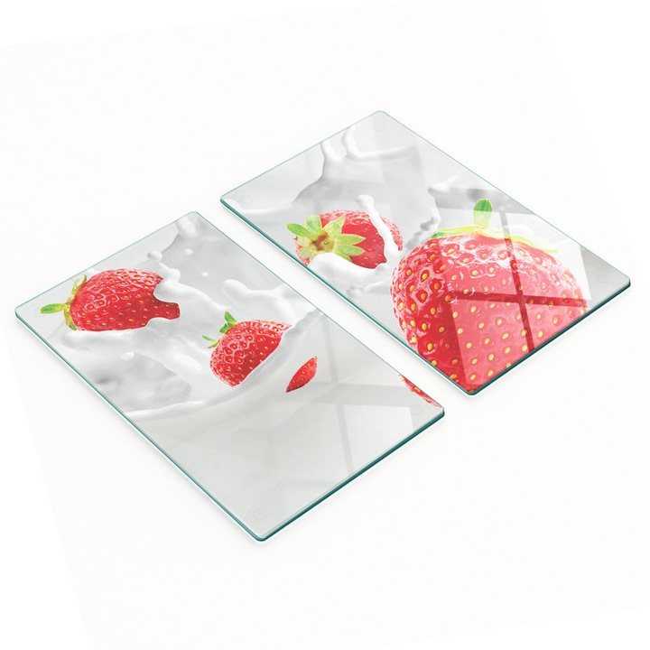 Tulup üveg vágódeszka szett, 2 db, 30x52x0.4cm, fehér-piros, csúszásgátló lábak