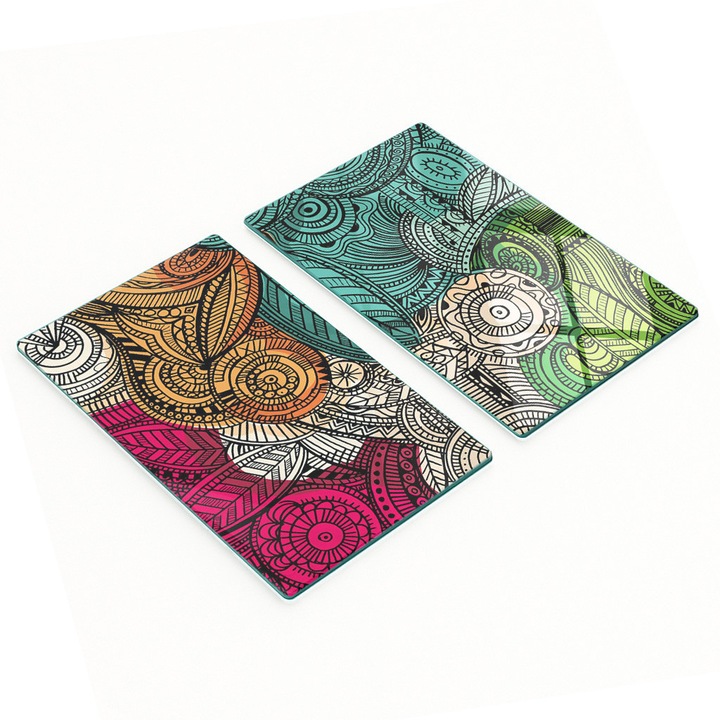 Tulup konyhai vágódeszka szett, 2 darab, edzett üveg, absztrakt, 30x52x0.4cm