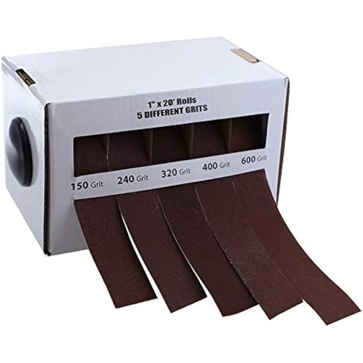 Set 5 bucati, hartie abraziva role / banda abraziva, granulatii 150/240/320/400/600, rezistenta la uzura, spate din panza nylon, Maro, 5 x 25mm x 6m
