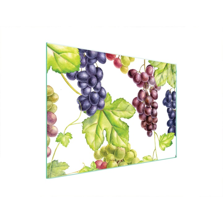 Főzőlap védőlemez (védőpanel) TMK ArtDeko 70x52 cm, edzett üvegből, UV nyomtatással a hátoldalon és 4mm-es szilikon lábakkal, Multicolor (szőlő), 1 db