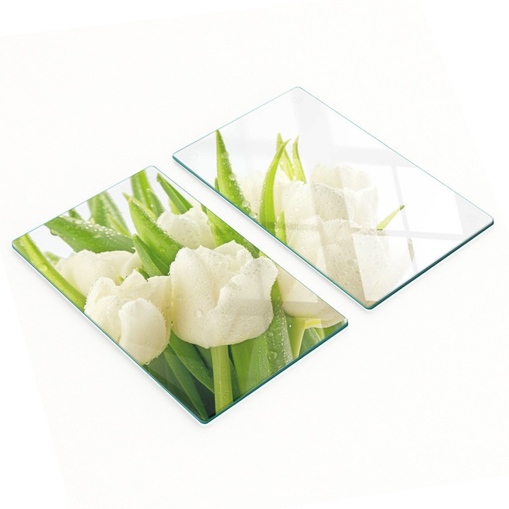 Tulup üveg vágódeszka szett, 2 db, fehér, 30x52x0.4cm, csúszásgátló lábak
