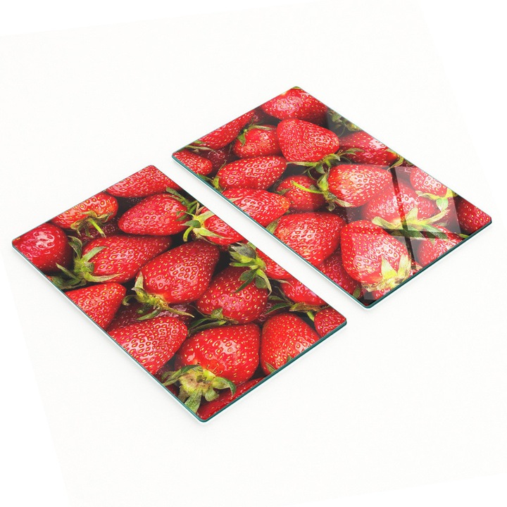 Tulup 2 db üveglap készlet 30x52x0.4cm csúszásmentes, hőálló, eper dekoráció