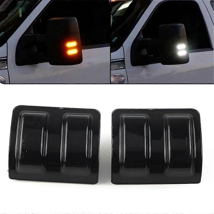 LED сигнална лампа за странично огледало, съвместима с Ford F250/F350/F450/F550 Super Duty 2008-2016, двуцветна (жълта/бяла), с динамичен ефект, 12-24V, водоустойчива, Черна, 1 чифт