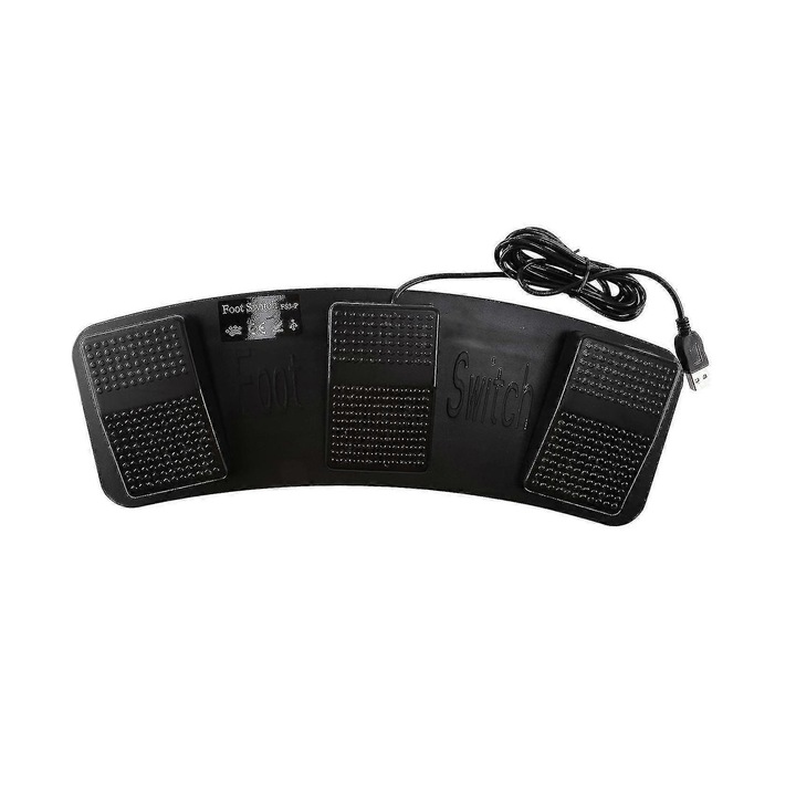 Троен USB крачен превключвател, 3 педала, черен, 37.6x12.1x4.3cm