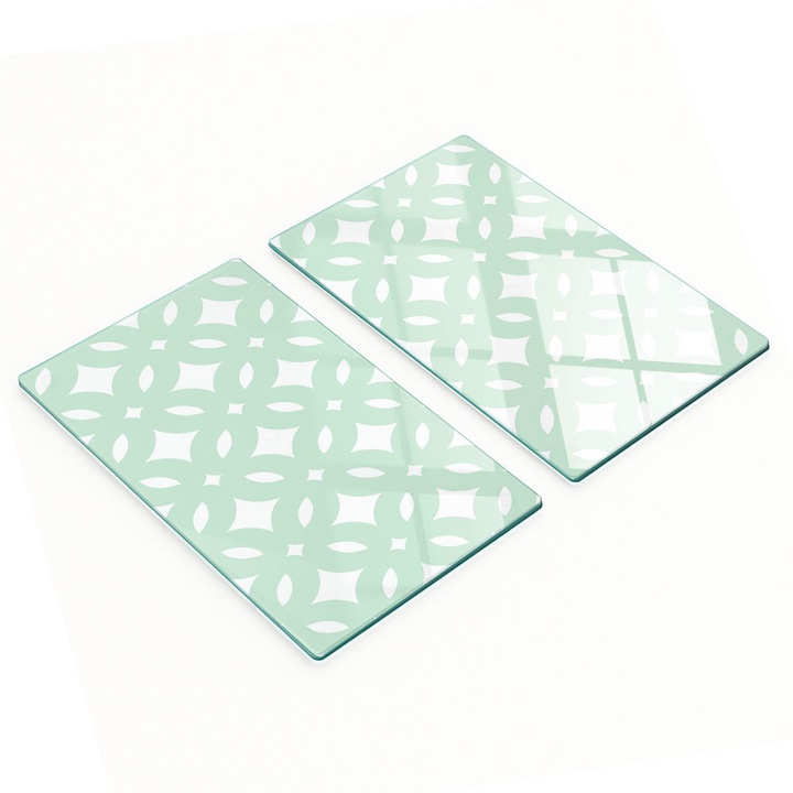 Tulup 2 db konyhai vágódeszka szett, edzett üveg, 30x52x0.4cm, csúszásmentes, hőálló, geometrikus mintázat