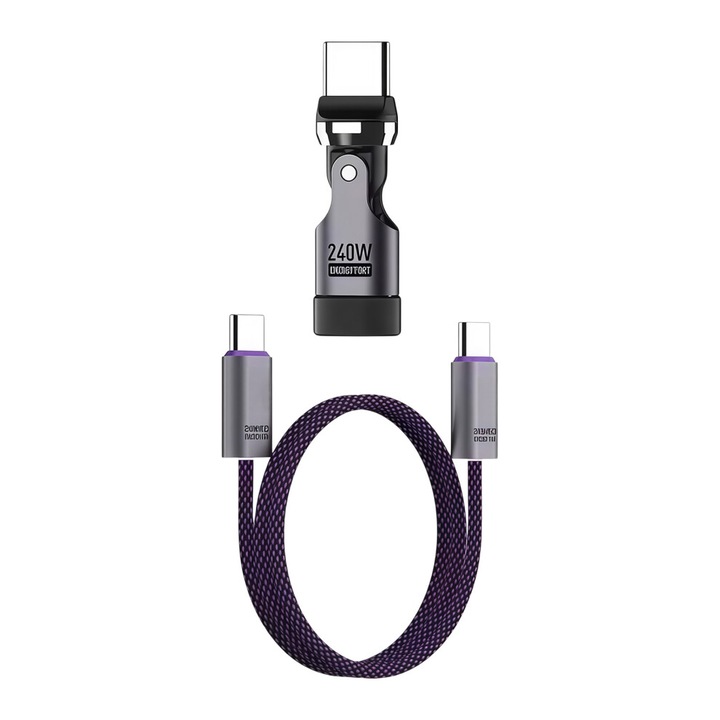 Cablu date si incarcare rapida 240W, rotativ 360°, aluminiu, 1.8m