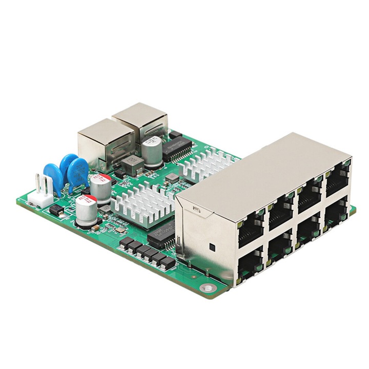 Гигабитов Ethernet комутатор, 10-портов комутатор, 8 PoE порта, компактен метален корпус 100x82x27mm, захранване DC 9-60V, сребрист, 1 комплект
