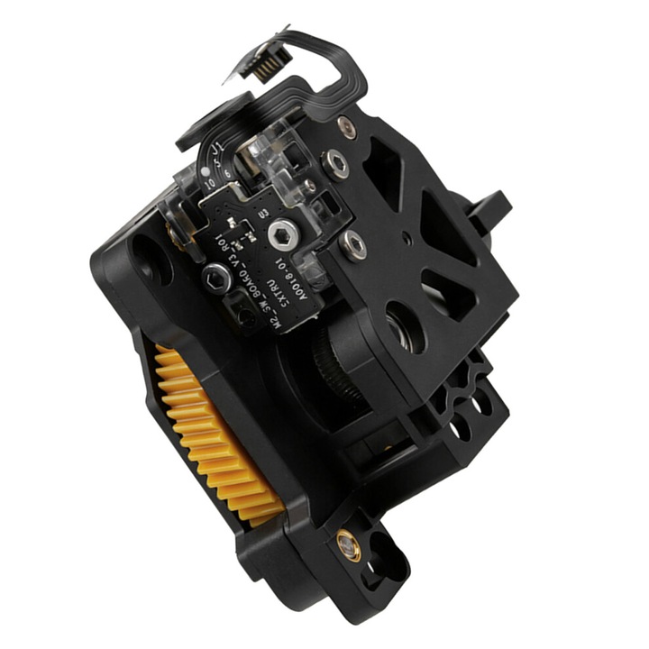 Asamblare extruder pentru P1S P1P X1C, angrenaje din otel calit, structura goala optimizata pentru disipare rapida a caldurii si reducere a zgomotului, negru/galben, 1 buc, 51x54x26.5mm