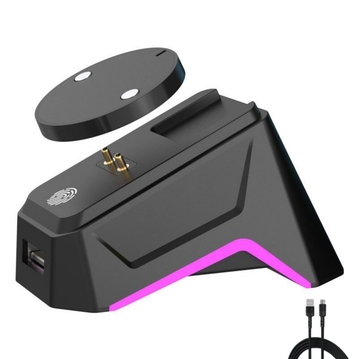 Egér töltőállomás, GProX Superlight 2/G502 X kompatibilis talp, dinamikus RGB világítás, intelligens vezeték nélküli töltés 70-85% akkumulátorvédelemmel, Fekete, 1 db