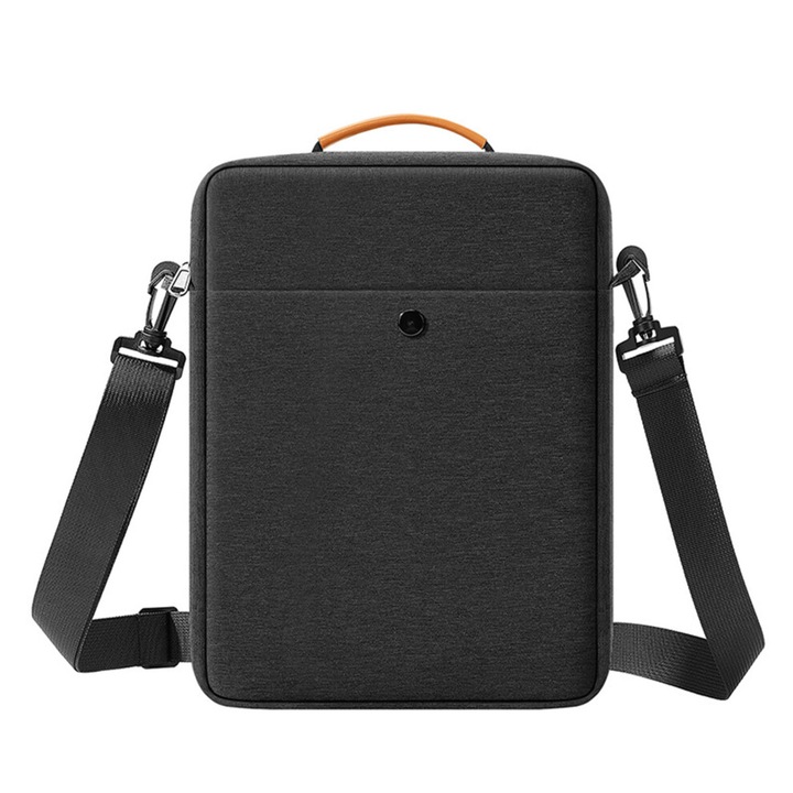 Válltáska laptophoz, tablet tok poliészterből, vízálló, ütéselnyelő béléssel és állítható pánttal, fekete/szürke, 11 hüvelyk