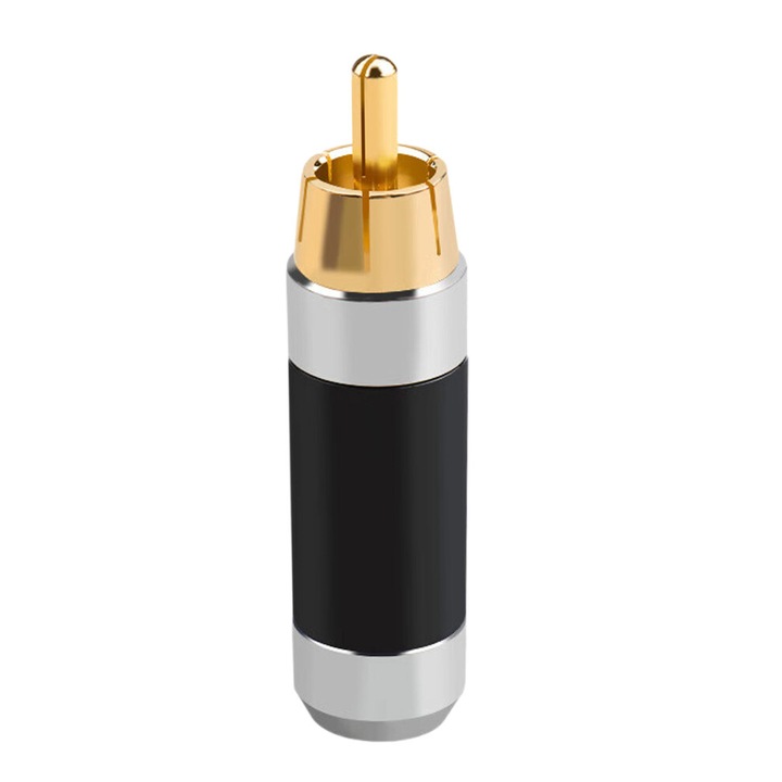 Conector RCA masculin, mufa RCA din cupru placata cu aur, cu mecanism de blocare si protectie anti-oxidare, Negru/rosu, 1 bucata