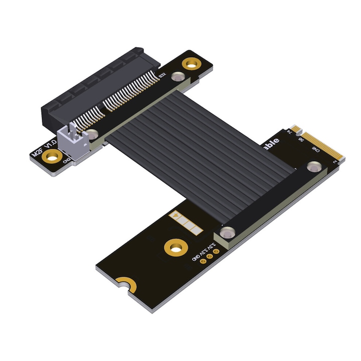 PCIe M.2 NVMe hosszabbító kábel 15cm rugalmas fekete