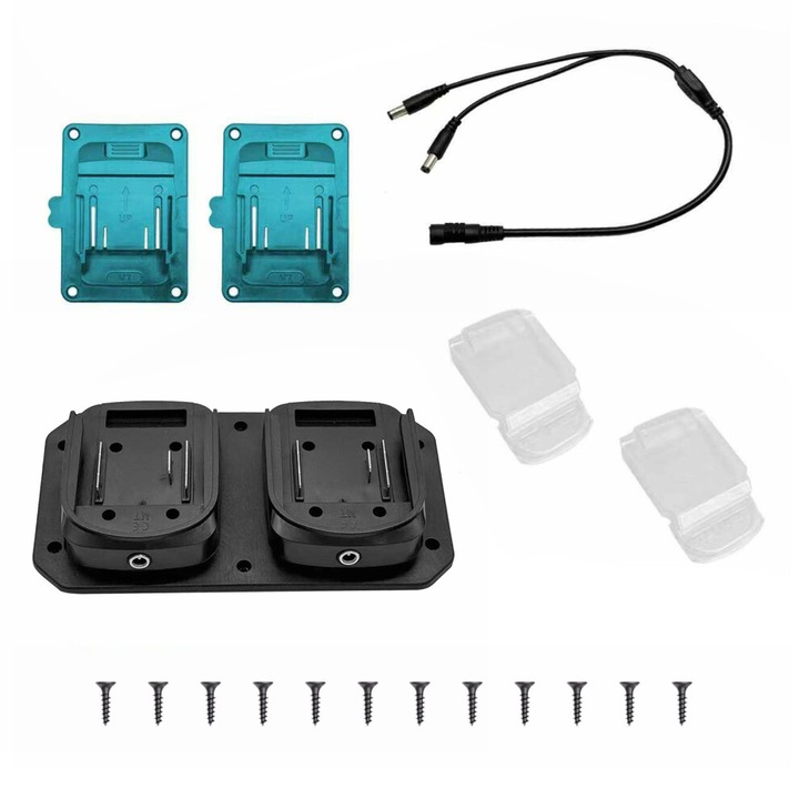 Adaptor de incarcare dublu pentru baterii, splitter cu suport de montare, cablu 40 cm, din plastic rezistent, negru/verde, 1 set