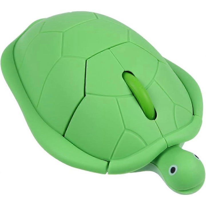 Vezeték nélküli egér, zöld teknős, ergonomikus, hordozható, 1600 DPI, 15m hatótávolság