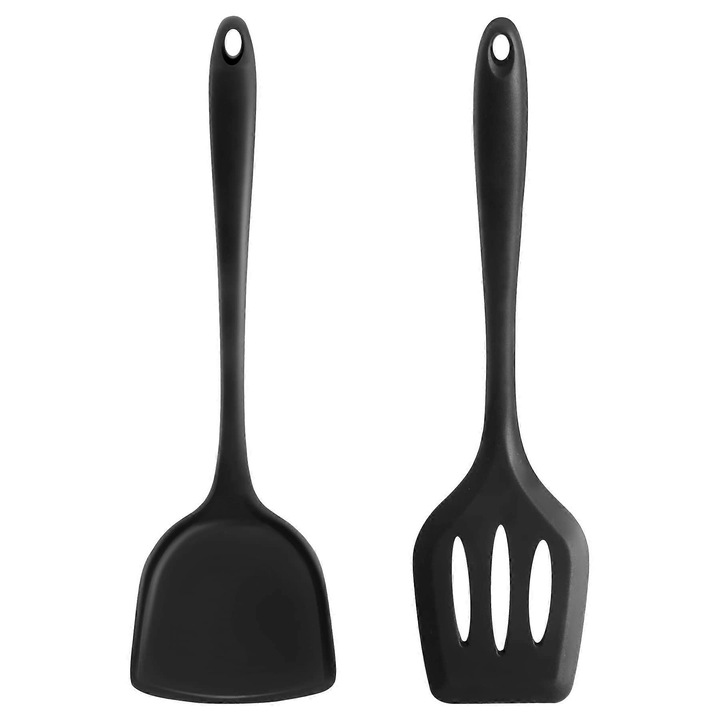 Hőálló fekete szilikon spatula készlet, 2 darab, 30x6cm