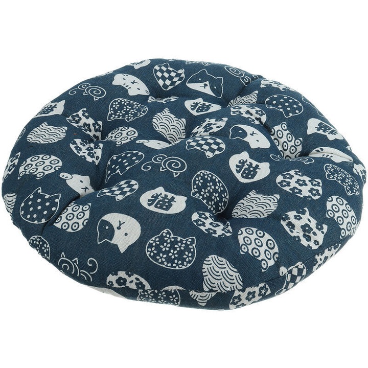 Perna rotunda pentru scaun, perna de sezut, din bumbac, in si poliester, extra groasa cu umplutura fixa, albastru, 1 buc, 40 x 40 cm