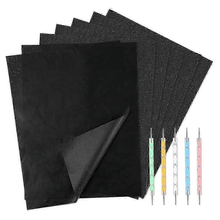 Hartie carbon transfer 100 foi 29.7x21cm negru set cu 5 stylus embossing