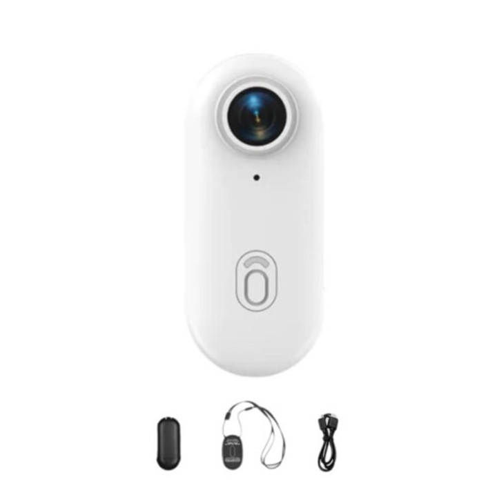Camera de actiune 4K/1080P Wi‑Fi, camera tip bodycam, inregistrare POV hands-free, compacta, alb, 1 buc