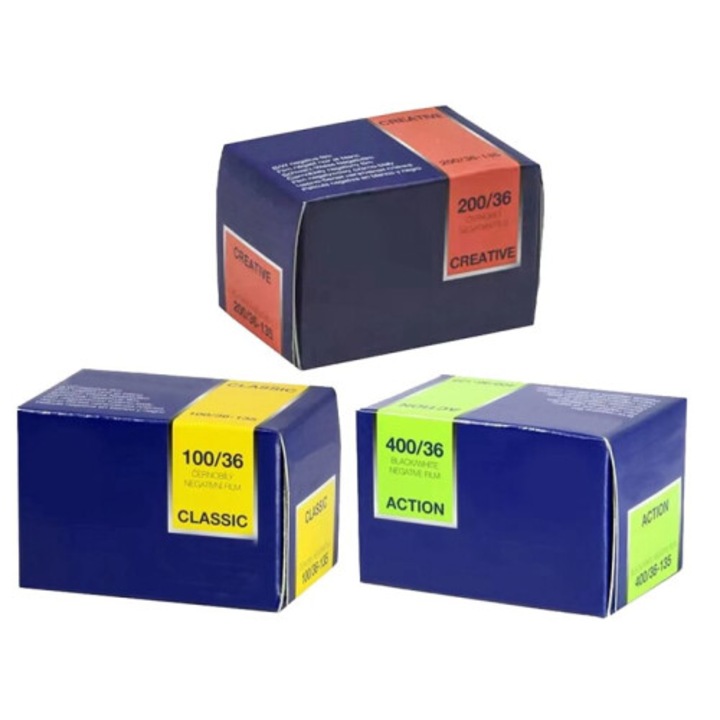Set 3 bucati Film 135 alb-negru, 100/200/400 ISO, 36 expuneri, compatibil cu camere reincarcabile M35/H35/H35N, alb-negru