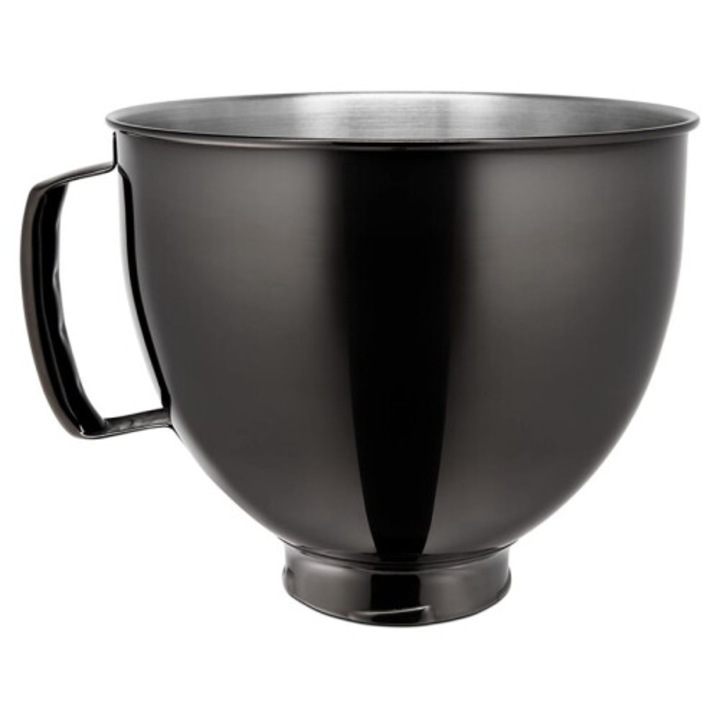 Fekete rozsdamentes acél tál 5L, ergonomikus, 4.5-5L-es dönthető mixerhez