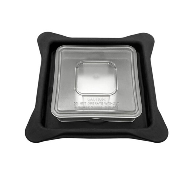 Capac pentru blender compatibil cu Blendtec, cu dop patrat transparent, margine din silicon, negru/transparent
