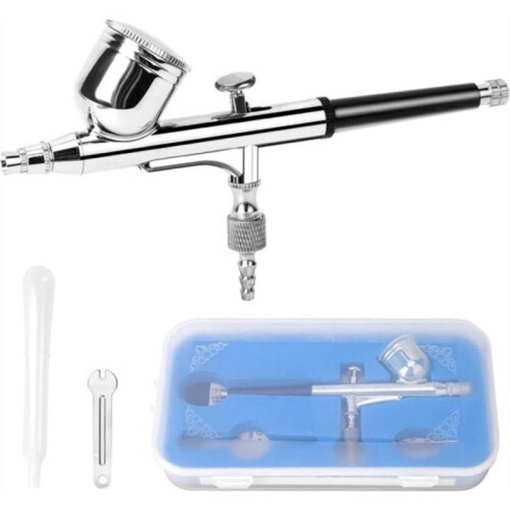 Pistol aerograf dual-action 0.3mm kit pentru pictura multicolor