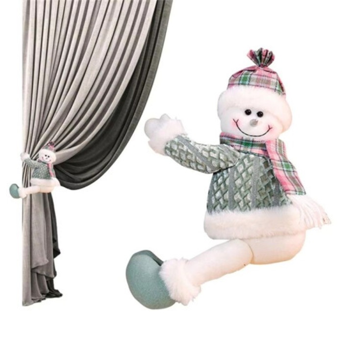 Suport draperii/clema draperie Om de zapada pitic, din plus, decorativ pentru Craciun, Multicolor, 1 buc