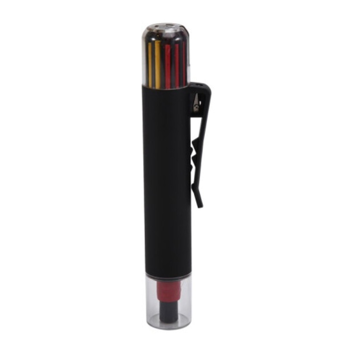 Creion tamplar mecanic Solid, reincarcabil 3 culori, cu ascutitoare incorporata si clema de prindere, Negru, 1 buc