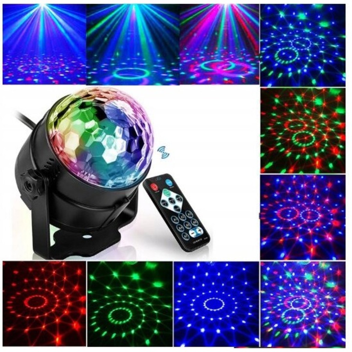 Diszkó gömb LED RGB, 7 szín, távirányító, 9.5x7x14cm