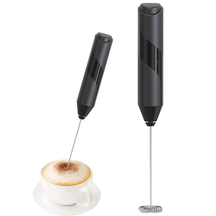 Spumator lapte mini negru 21.8x2.5x2.5cm baterii AA