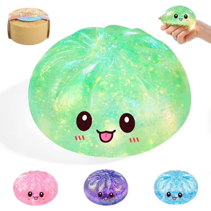 Сензорна антистрес играчка squishy Rare Sugar Dumpling, пълна с гел тип малтоза и брокат, с бавно възстановяване, зелена, 1 бр.