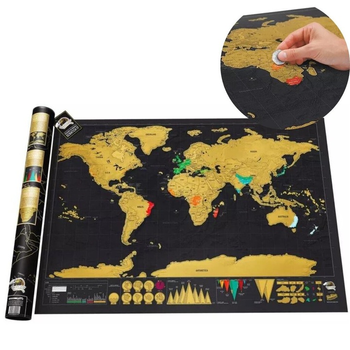 Harta de perete XXL, harta lumii, 83x60cm, multicolor, set