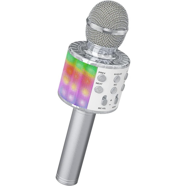 Hordozható 4 az 1-ben Bluetooth karaoke mikrofon, LED, 68 óra üzemidő