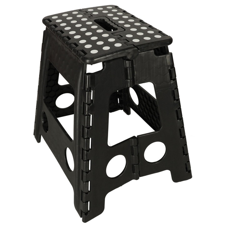 Lábtartó / összecsukható szék L44, műanyag, csúszásgátló réteggel, maximális terhelhetőség 150 kg, fekete, 39 cm