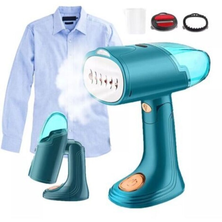 Aburitor portabil, fier de calcat cu aburi 1500W, incalzire rapida in 25s, rezervor 130ml, pliabil pentru calatorie, cablu 1.8m, verde, 1 buc