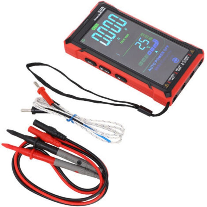 Multimetru digital Smart Touch, tester electric reincarcabil cu ecran mare, detectie NCV si laser pentru pozitionare, negru/rosu, 1 set