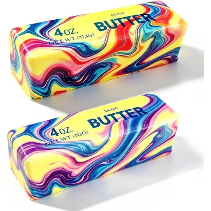 Комплект от 2 броя, Антистрес играчка squishy Butter, с бавно възстановяване и влажна текстура, мека и еластична, Многоцветна, 2 x 113 g