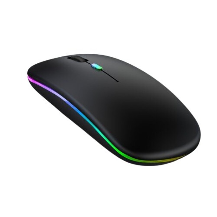 Egér vezeték nélküli ergonomikus, újratölthető, RGB világítás, fekete