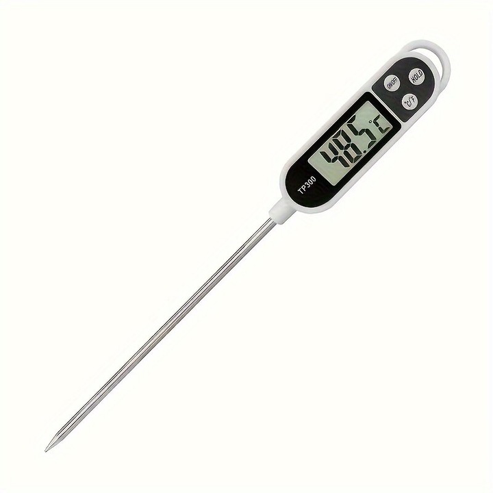 Termometru pentru alimente, termometru de bucatarie Pro 1.0, sonda lunga din otel inoxidabil, interval -50°C/+300°C, alb/negru, 1 buc