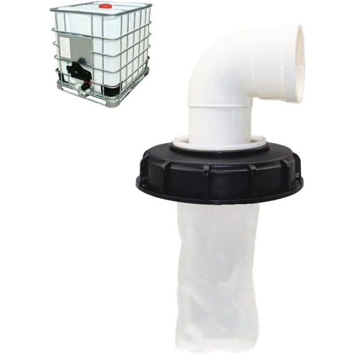 Capac rezervor IBC 90° cap/rozeta pentru IBC 1000L, cu filtru din nylon lavabil, din plastic rezistent la acizi si alcalii, negru/alb, 165 mm, 1 buc