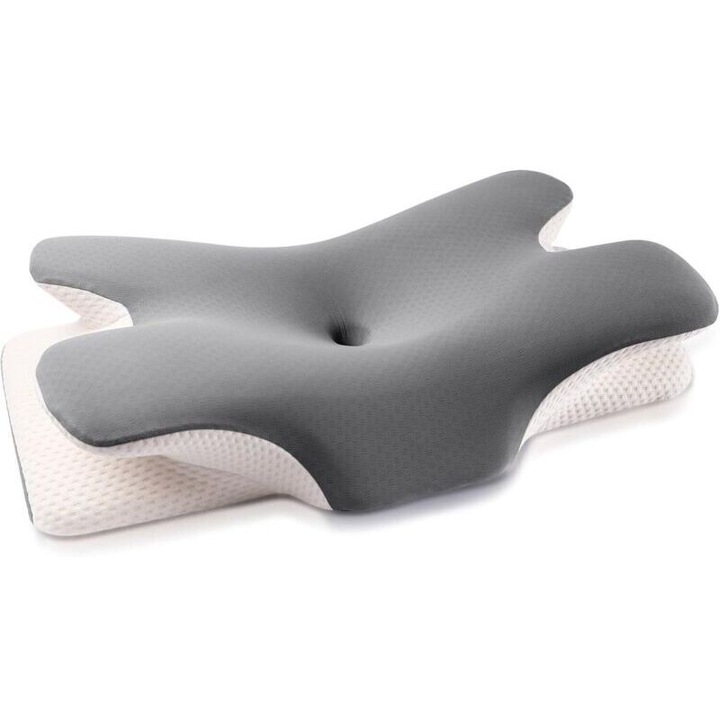 Perna ergonomica din spuma cu memorie, suport gat, gri, 15° inclinat